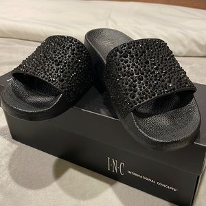 INC black glitzy slides. Worn once size 5